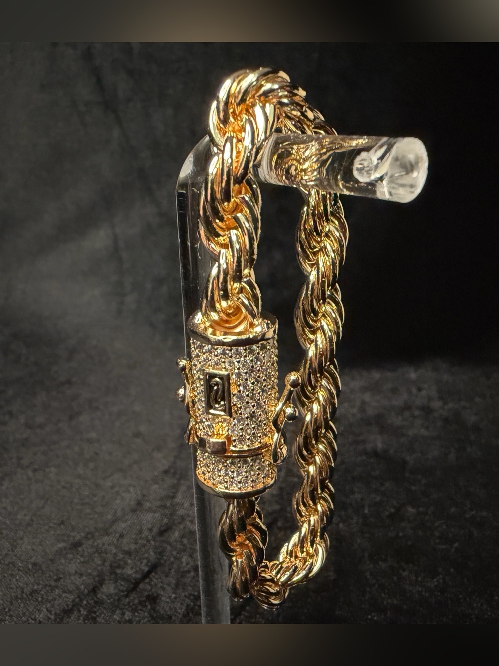 Iced Out AAA CZ Barrel Clasp 7in 7MM 14K Gold Finish Rope Bracelet Statement!!